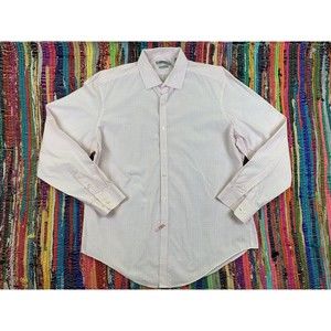 DKNY Long Sleeve Slim Fit Check Button Up Shirt Men's Size XL 17 34/35 White Red